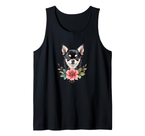 Chihuahua Welpe mit hübschen Blumen Hund Mama Papa Sohn Tochter Tank Top von GimmeaCHI