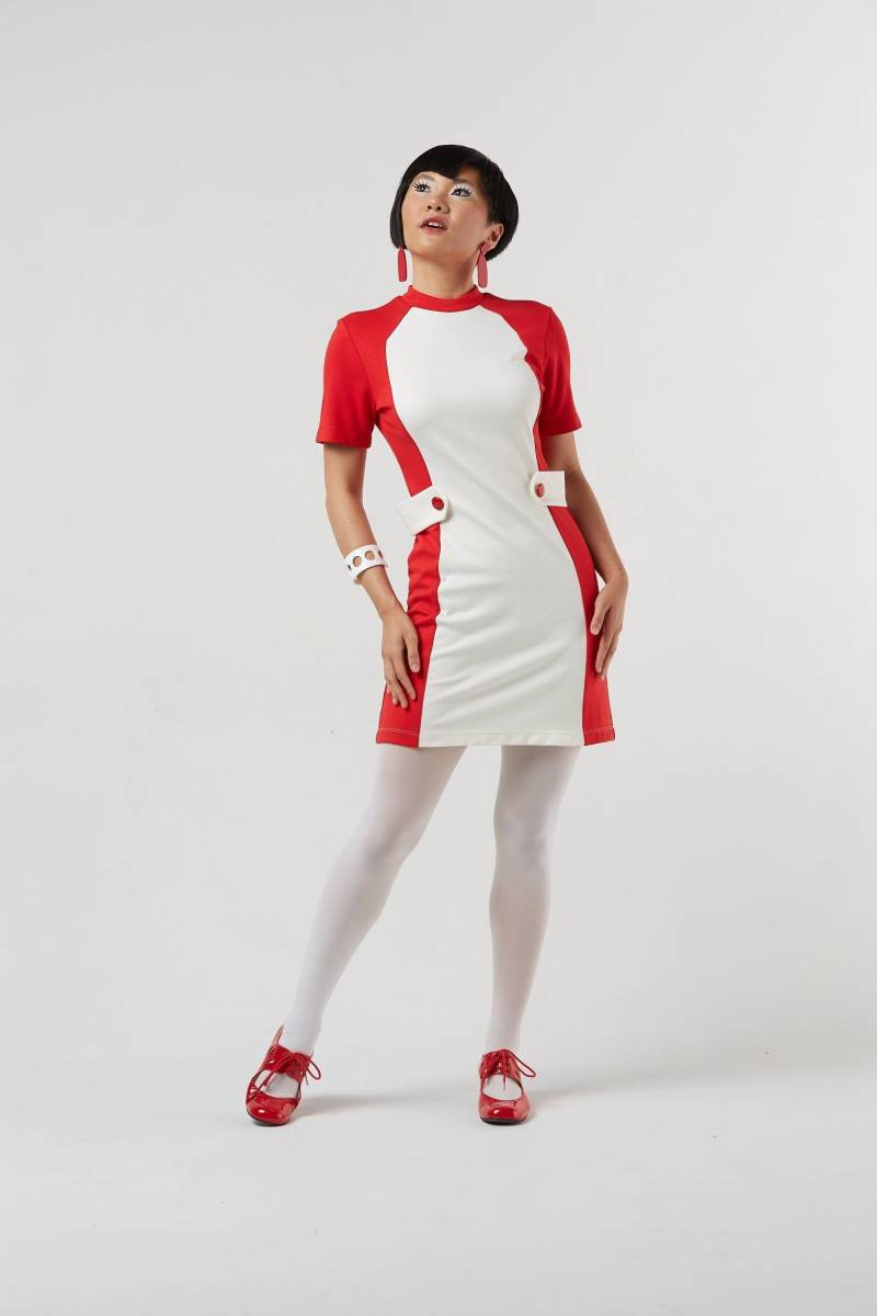 Andre Fall Editon 1960Er Jahre Mod Space Age Inspiriert Rot & Weiße Kurzarm Mini Hängerchen Etuikleid Mit Eingebautem Taillengürtel Xs-Xl von GimmickbyRachel