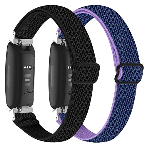 Gimuk 2 Pack Strap for Fitbit Inspire 2/Inspire HR/Inspire/Ace 3/Ace 2 Strap, Women Men Elastic Breathable Nylon Fabric Sport Replacement Watch Strap Wristband for Inspire 2 (Schwarz+Blau Lila) von Gimuk