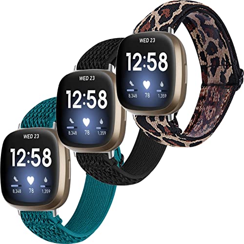 Gimuk 3 Stück NylonArmbänder kompatibel mit Fitbit Versa 4Versa 3SenseSense 2 Armband für Damen und Herren, weiches, atmungsaktives Nylon, verstellbares Sportband, dehnbares Ersatzarmband, Small von Gimuk