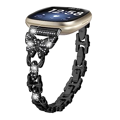 Gimuk Armbänder Kompatibel mit Fitbit Versa 4/Sense 2 Armband für Frauen, Metall Edelstahl Armband Einstellbar Bling Diamant Ersatzband Band Armband für Fitbit Versa 3/Sense, Small / Large, Metall von Gimuk