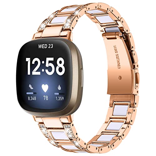 Gimuk Armband kompatibel mit Fitbit Versa 4/Fitbit Versa 3 Armband für Damen und Herren, verstellbares Metall Edelstahl Bling Ersatz Uhr Armband für Fitbit Sense/Sense 2, Small/Large, Edelstahl von Gimuk