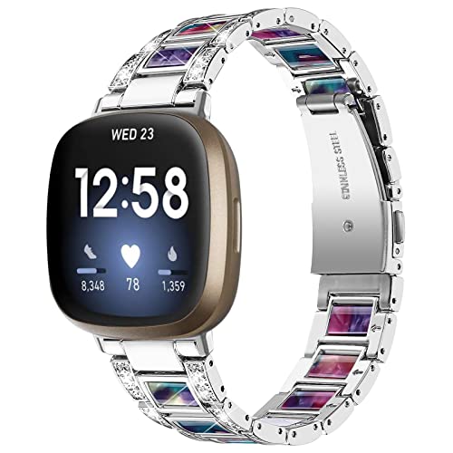 Gimuk Armband kompatibel mit Fitbit Versa 4/Fitbit Versa 3 Armband für Damen und Herren, verstellbares Metall Edelstahl Bling Ersatz Uhr Armband für Fitbit Sense/Sense 2, Small/Large, Edelstahl von Gimuk