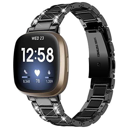 Gimuk Armband kompatibel mit Fitbit Versa 4/Fitbit Versa 3 Armband für Damen und Herren, verstellbares Metall Edelstahl Bling Ersatz Uhr Armband für Fitbit Sense/Sense 2, Small/Large, Edelstahl von Gimuk