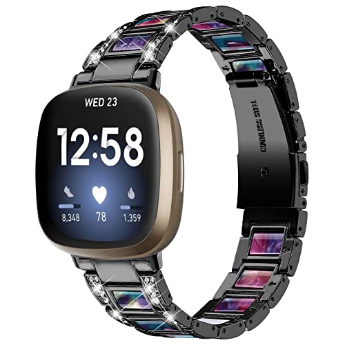 Gimuk Armband kompatibel mit Fitbit Versa 4/Fitbit Versa 3 Armband für Damen und Herren, verstellbares Metall Edelstahl Bling Ersatz Uhr Armband für Fitbit Sense/Sense 2, Small/Large, Edelstahl von Gimuk