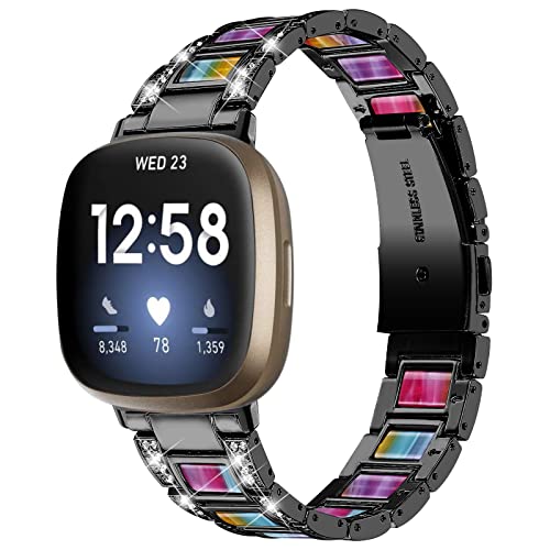 Gimuk Armband kompatibel mit Fitbit Versa 4/Fitbit Versa 3 Armband für Damen und Herren, verstellbares Metall Edelstahl Bling Ersatz Uhr Armband für Fitbit Sense/Sense 2, Small/Large, Edelstahl von Gimuk