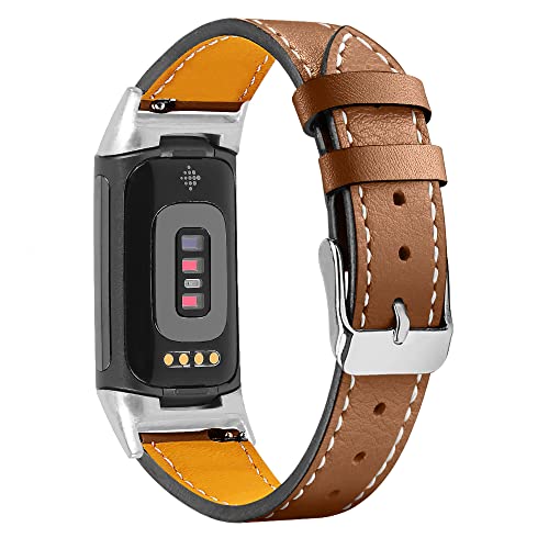 Gimuk Kompatibel mit Fitbit Charge 5 Armband für Damen und Herren, echtes Leder, verstellbares Sportarmband, Ersatzarmband für Charge 5 Tracker, klein und groß, Small / Large, Leder, Kein Edelstein von Gimuk