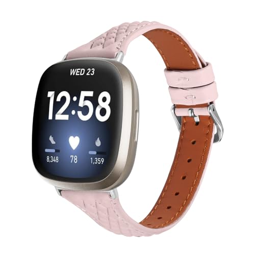 Gimuk Lederarmbänder, kompatibel mit Fitbit Versa 4/Sense 2, Armband für Damen und Herren, echtes dünnes Leder-Sportarmband, Ersatz-Uhrenarmband für Fitbit Versa 3/Sense, Einheitsgröße, Leder, Kein von Gimuk