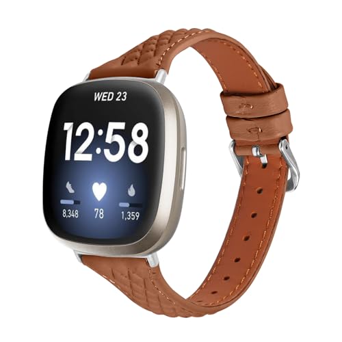 Gimuk Lederarmbänder, kompatibel mit Fitbit Versa 4/Sense 2, Armband für Damen und Herren, echtes dünnes Leder-Sportarmband, Ersatz-Uhrenarmband für Fitbit Versa 3/Sense, Einheitsgröße, Leder, Kein von Gimuk