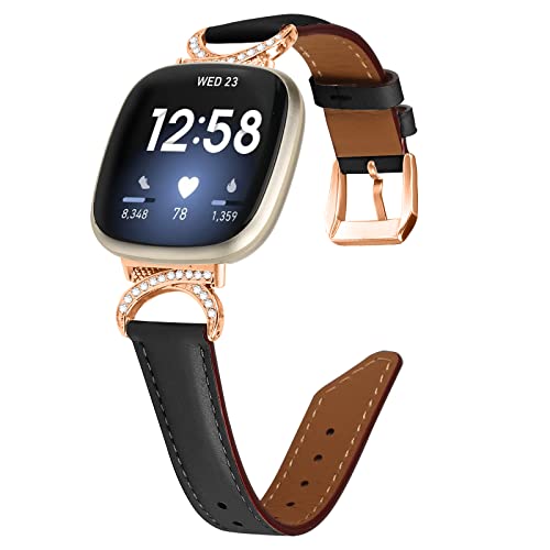 Gimuk Lederband Kompatibel mit Fitbit Versa 4/Versa 3/Sense 2/Sense Armband für Damen Herren, Echtes Lederband Ersatzband Wristband Kompatibel mit Fitbit Versa 4/3, Small / Large, Leder von Gimuk