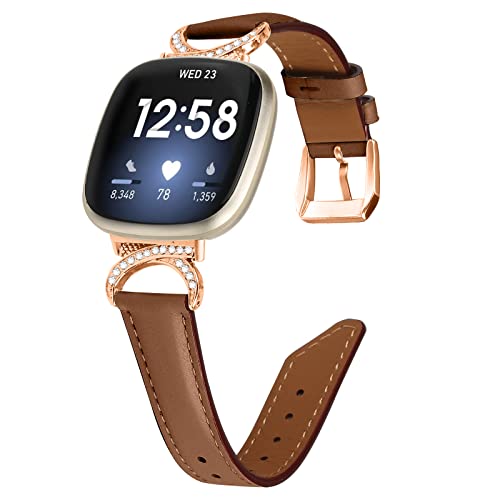 Gimuk Lederband Kompatibel mit Fitbit Versa 4/Versa 3/Sense 2/Sense Armband für Damen Herren, Echtes Lederband Ersatzband Wristband Kompatibel mit Fitbit Versa 4/3, Small / Large, Leder von Gimuk