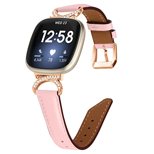 Gimuk Lederarmband Kompatibel mit Fitbit Versa 4/Versa 3/Sense 2/Sense Armband für Damen Herren, Echtes Lederband Ersatzarmband Kompatibel mit Fitbit Versa 4/3, Small / Large, Leder von Gimuk