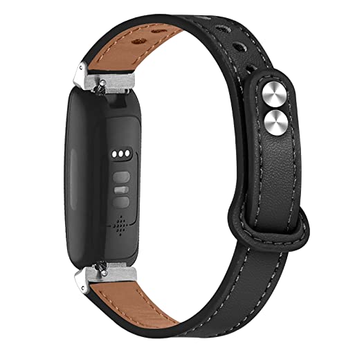 Gimuk Lederarmband kompatibel mit Fitbit Inspire 2 Armband für Damen und Herren, echtes Leder, Sportarmband Ersatzarmband für Fitbit Inspire HR/Inspire/Ace 2/Ace 3, Small/Large, Leder (Schwarz) von Gimuk