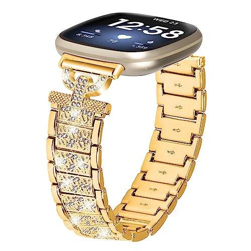 Gimuk Metallarmbänder kompatibel mit Fitbit Versa 4/Sense 2 Armband für Damen und Herren, Bling Diamonds Edelstahl Ersatz Uhrenarmband Armband für Fitbit Versa 4/Versa 3/Sense, Small/Large, Metall von Gimuk