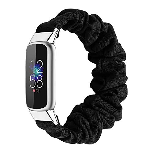 Gimuk Scrunchie Armband kompatibel mit Fitbit Luxe Armbändern, weicher elastischer gewebter Stoff Frauen Mädchen Uhrenarmband Ersatzarmband Armband für Luxe Fitness Tracker Klein Groß Schwarz von Gimuk
