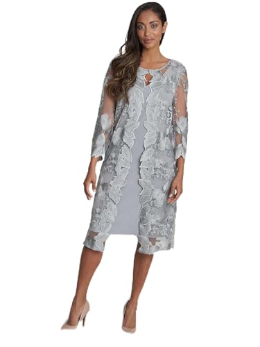 Gina Bacconi Damen Embroidered Lace Mock Jacket with Jersey Dress Cocktailkleid, Dove, 40 von Gina Bacconi