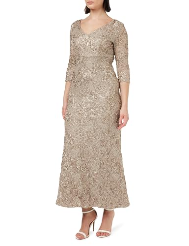 Gina Bacconi Damen Embroidered Lace V-Neck Long Gown with 3/4 Sleeves Cocktailkleid, Antique Gold, 46 von Gina Bacconi