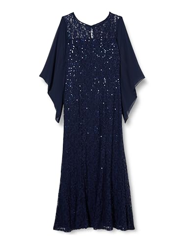 Gina Bacconi Damen Langes Kleid mit ausgestelltem Ausschnitt und Illusions-Capelet-Ärmeln Cocktailkleid, Navy, 42 von Gina Bacconi