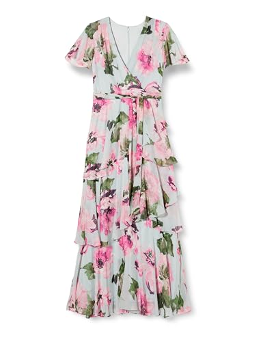 Gina Bacconi Damen Long Printed Dress Surplice Neckline with Short Sleeve Cocktailkleid, Aloe, 40 von Gina Bacconi