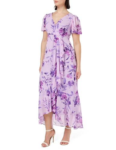 Gina Bacconi Damen Long Printed Dress Surplice Neckline with Short Sleeve Cocktailkleid, Lilac, 40 von Gina Bacconi