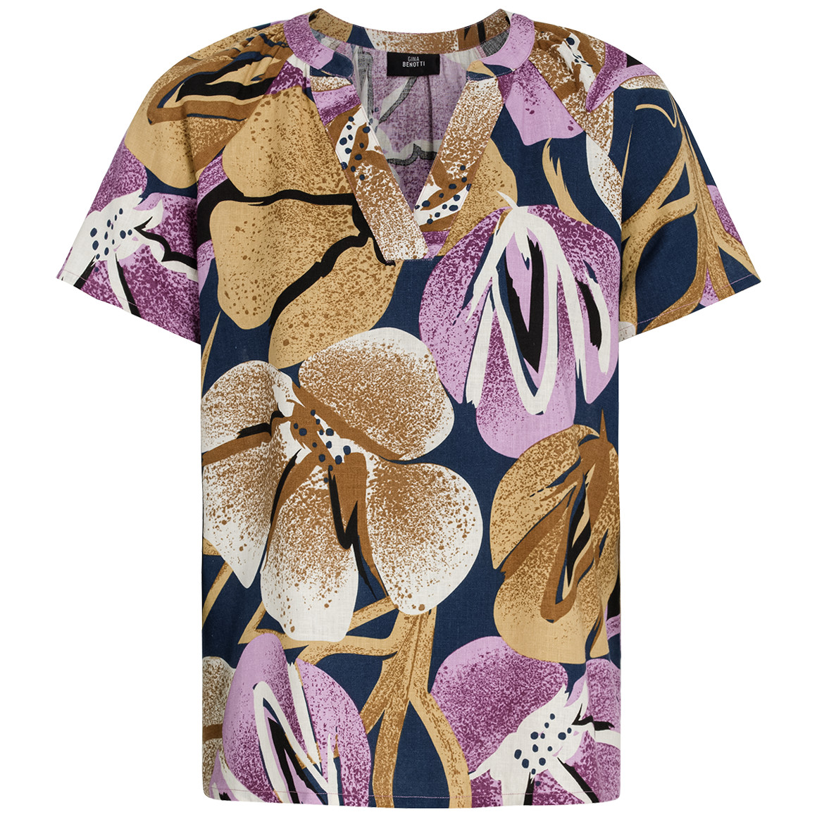 Damen Leinen-Bluse mit kurzem Stehkragen von Gina Benotti