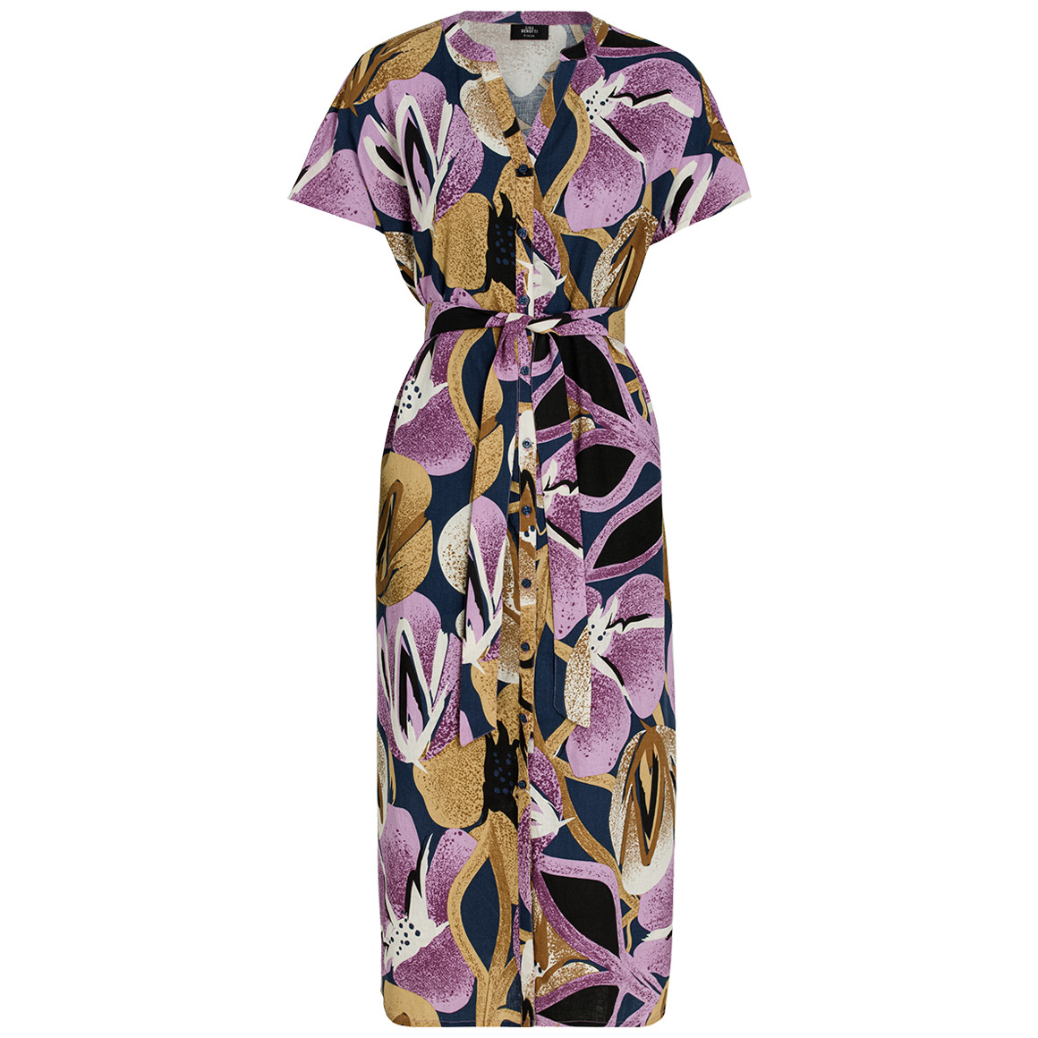 Damen Leinen-Midi-Kleid mit Allover-Print von Gina Benotti