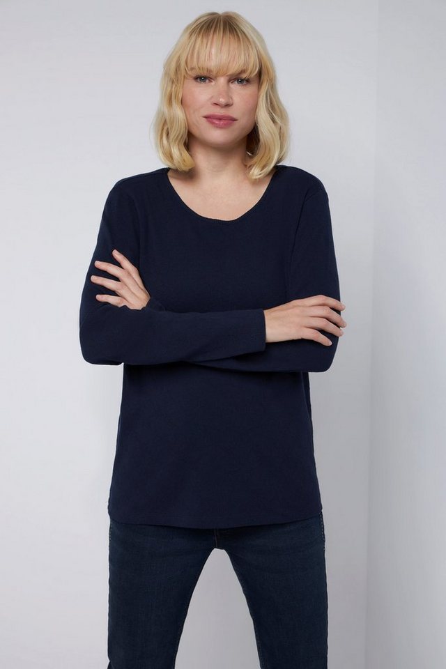 Gina Laura Longsleeve Shirt Ajour-Rippjersey tailliert Rundhals Langarm von Gina Laura