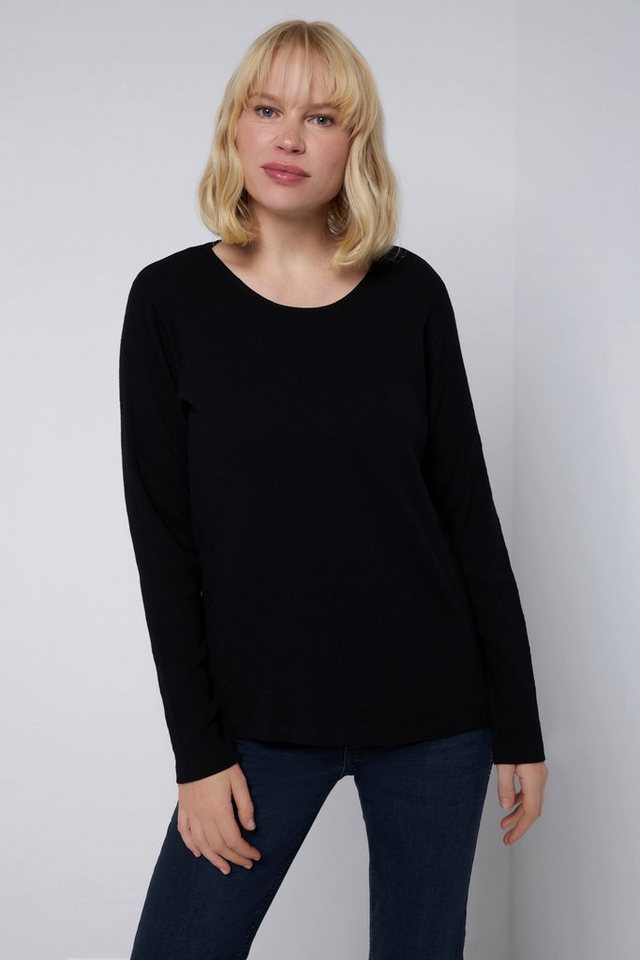 Gina Laura Longsleeve Shirt Ajour-Rippjersey tailliert Rundhals Langarm von Gina Laura