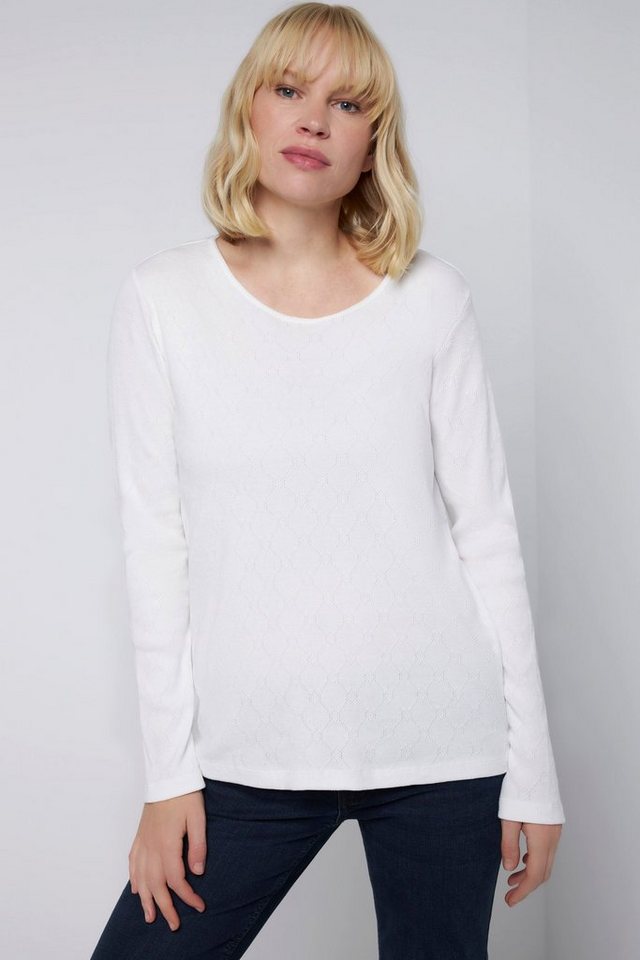 Gina Laura Longsleeve Shirt Ajour-Rippjersey tailliert Rundhals Langarm von Gina Laura