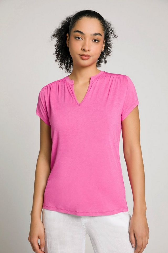 Gina Laura Rundhalsshirt T-Shirt gekräuselte Schulter Tunika-Ausschnitt von Gina Laura