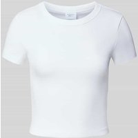 Gina Tricot T-Shirt mit geripptem Rundhalsausschnitt in Weiss, Größe M Gina Tricot T-Shirt mit geripptem Rundhalsausschnitt in Weiss, Größe M von Gina Tricot