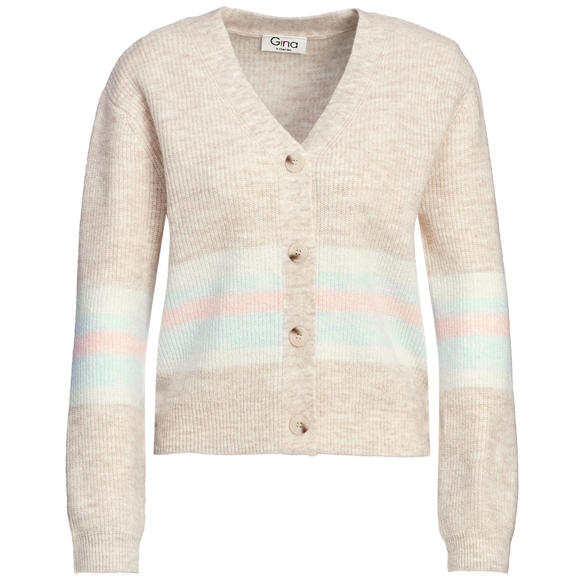Damen Strickjacke mit farbigen Streifen von Gina