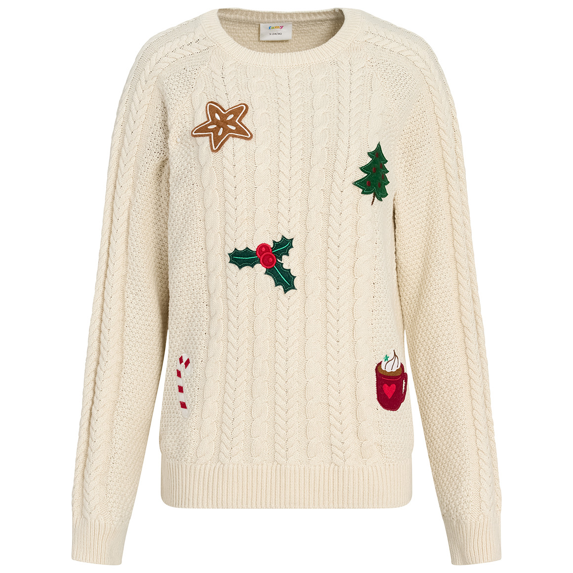 Damen Weihnachtspullover mit Zopfmuster von Gina