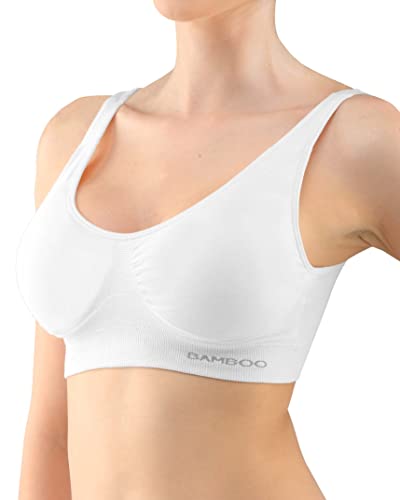 ecoBAMBOO Bustier Damen Top aus Bambus, Gepolsterter Sport BH Damen Ohne Bügel, mit leichtem Halt, für Yoga & Alltag (L-XL, Weiß) von ecoBAMBOO