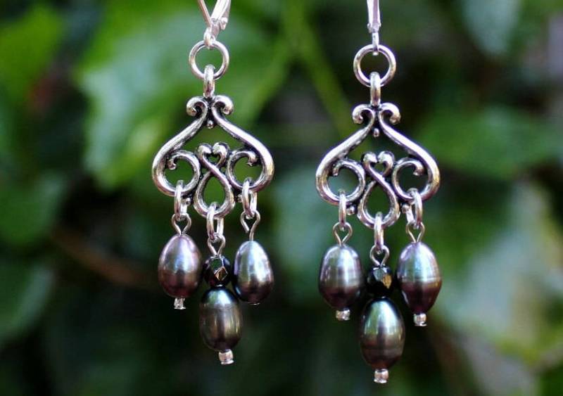 Barock Schwarz Perle Ohrringe Braut Statement Schmuck, Geschenk, Handgemacht von GinaJiangDesign