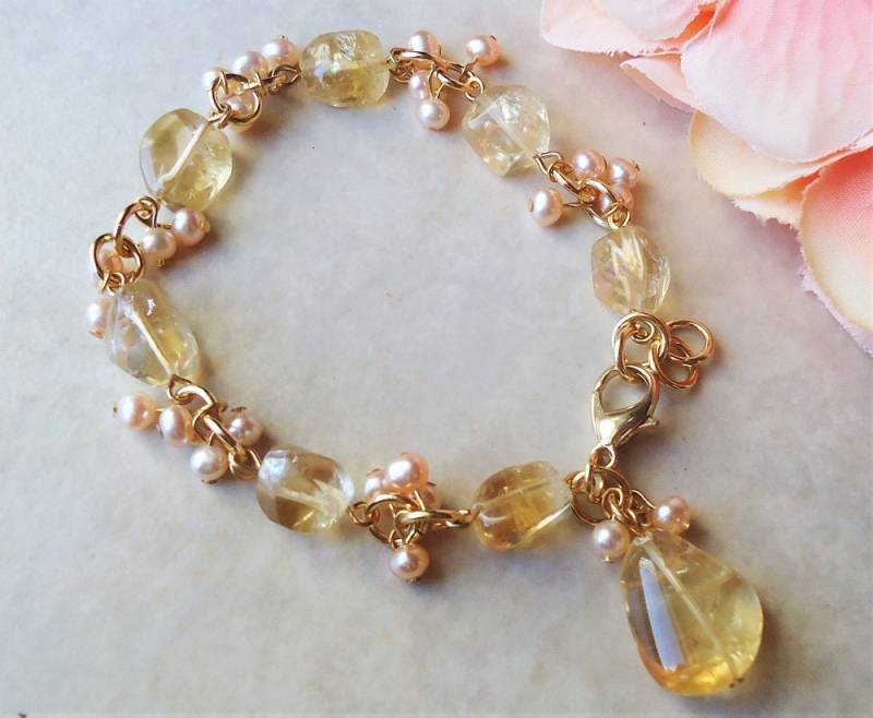 Citrin Edelsteincluster Armband Multi Farben Statement Braut Amethyst Peridot Mutter Gelb Geburtstag Pastell Hochzeit Gold Geschenk Handgemacht von GinaJiangDesign