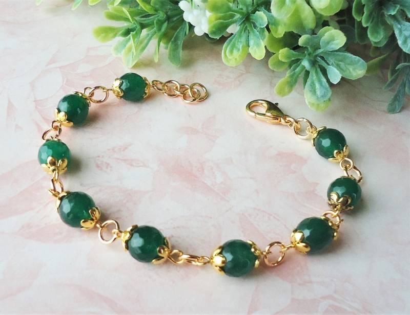 Smaragd Grün Jade Edelstein Armband Perlenarbeit Gold Silber Mütter Braut Geburtstag Glückliche Graduierung Geschenk Statement Handmade von GinaJiangDesign