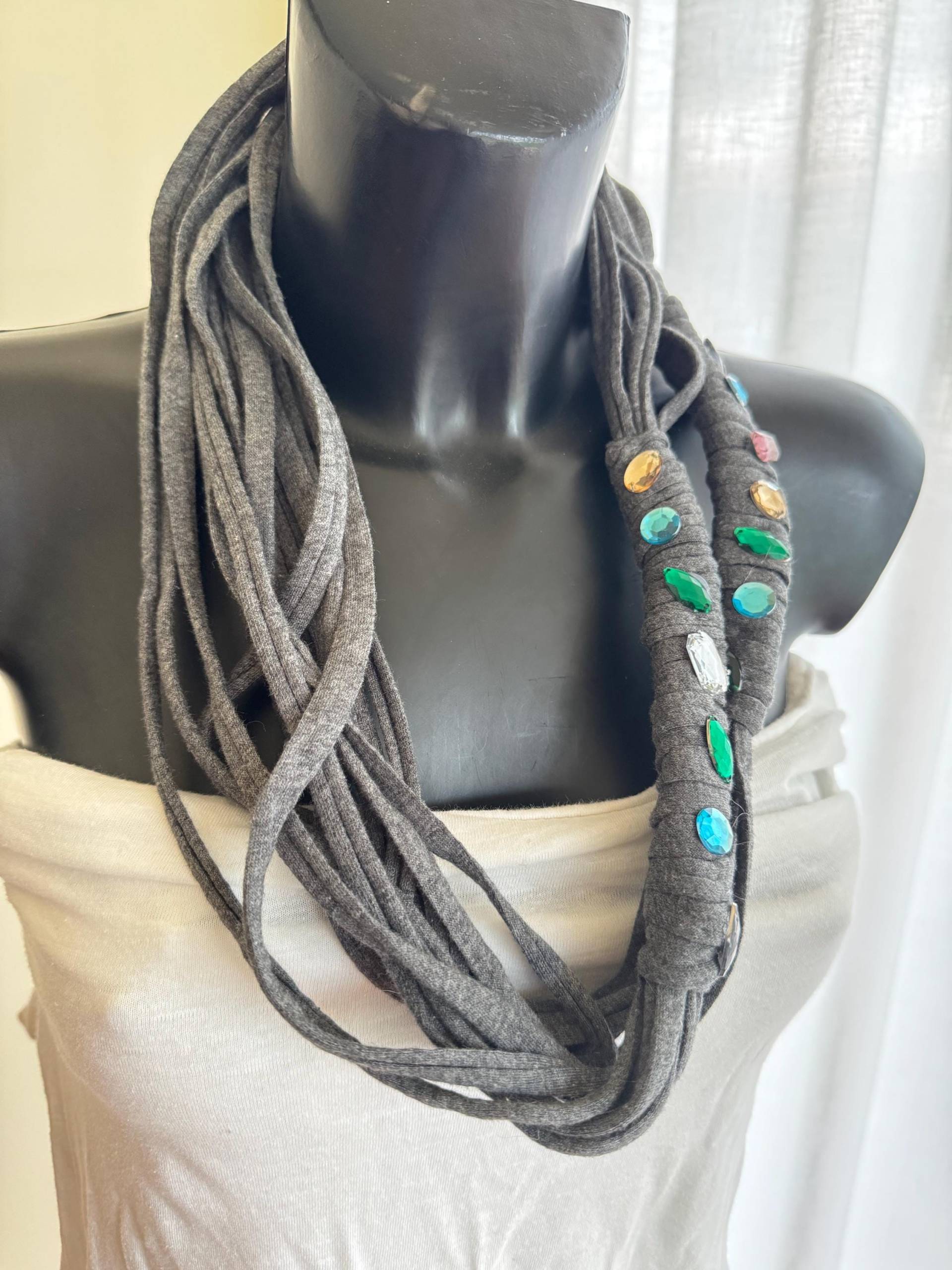 Halskette Aus Baumwollstoff, Schalhalskette, Mehrsträngige Halskette, Hypoallergene Doppelt Gewickelte Lange Stoffhalskette, Baumwolle Halskette Aus Baumwollstoff, Schalhalskette, Mehrsträngige Halskette, Hypoallergene Doppelt Gewickelte Lange Stoffhalskette, Baumwolle von GinaVintagelover