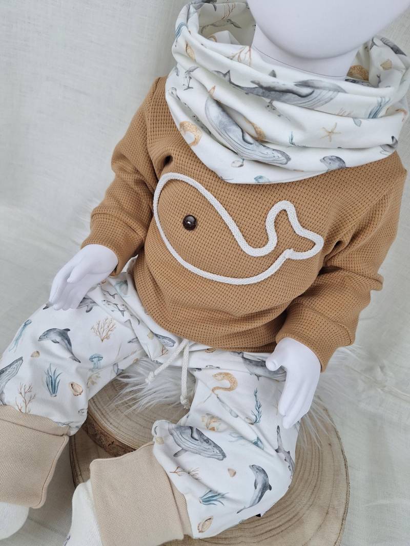 Baby Set Wal Pullover Waffeljersey Kinderkleidung Pumphose "Meerestiere' Geschenk Zur Geburt Babymode Handmade Meer Outfit von GinalieShop