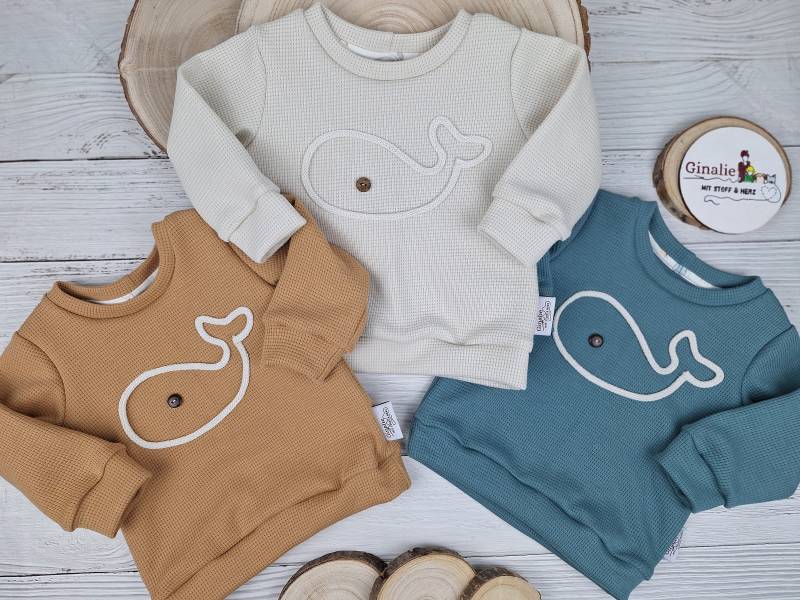 Kuscheliger Wal Pullover Aus Waffeljersey Für Babys & Kinder - Pulli Mit Kordel Unterwasserwelt Maritime Oberteile Handgemachte Kindermode von GinalieShop