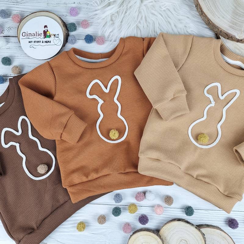 Osterhasen Pullover Aus Waffeljersey Für Babys & Kinder Mit Niedlichen Kordel-Details - Pulli Kordel Frühlingsmode Ostergeschenke von GinalieShop