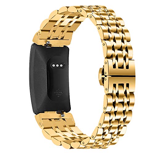 Ginamart Kompatibel mit Fitbit Inspire 2/Inspire HR Armband, Damen Herren Metall Edelstahl Ersatz Uhrenarmband Zubehör Armband für Fitbit Inspire (Gold) von Ginamart