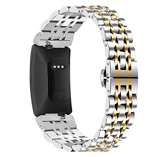 Ginamart Kompatibel mit Fitbit Inspire 2/Inspire HR Armband, Frauen Männer Metall Edelstahl Ersatz Uhrenarmband Zubehör Armband für Fitbit Inspire (Silber + Gold) von Ginamart