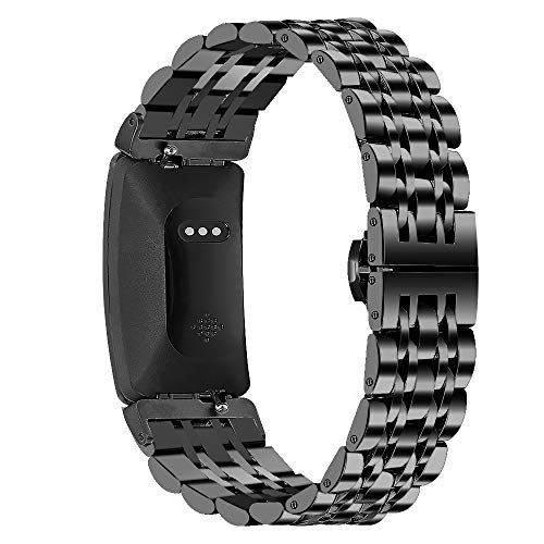 Ginamart Kompatibel mit Fitbit Inspire 2/Inspire HR Armband, Damen Herren Metall Edelstahl Ersatz Uhrenarmband Zubehör Armband für Fitbit Inspire (schwarz) von Ginamart