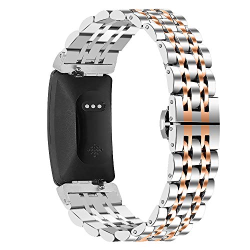 Ginamart Kompatibel mit Fitbit Inspire 2/Inspire HR Armband, Damen Herren Metall Edelstahl Ersatzarmband Zubehör Armband für Fitbit Inspire (Silber + Rotgold) von Ginamart