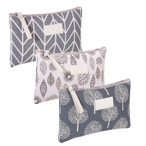 Kosmetiktasche Klein,3 Stück Bedruckte Make-up-Taschen mit Reißverschluss aus Segeltuch Multifunktionale Reise Tragbare Makeup Tasche für Frauen und Mädchen,Reisen und den Täglichen Gebrauch von Ginddy