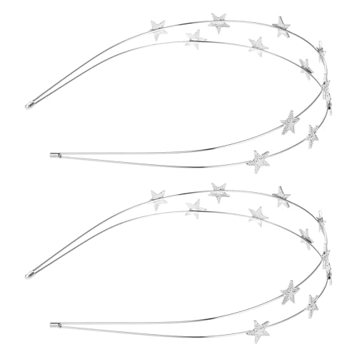 Sternen Haarreif,2 PCS Stern-Stirnband Strass Haarband Silber Dekorativer Kristall-Haarreifen Stern Gürtel Headband Haarschmuck für Frauen Party Mädchen Braut Brautjungfern von Ginddy