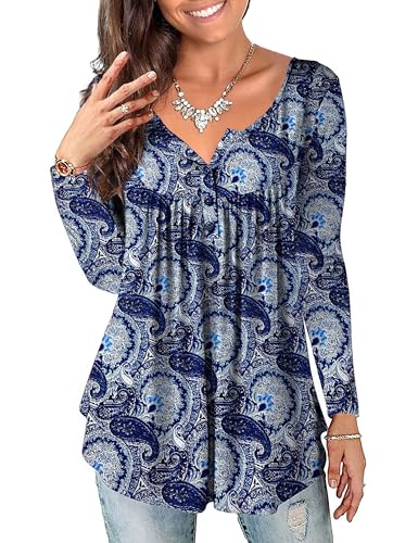 GingDin Damen Blusen & Tuniken Langarm - Plus Size Tops, T-Shirts für Frauen (Blue, 1X) von GingDin