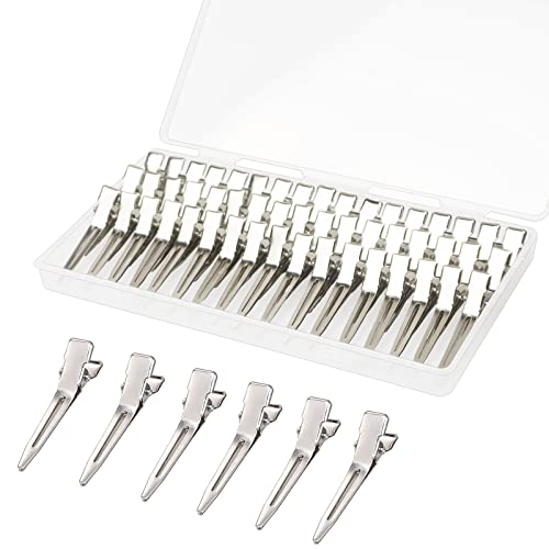 60 Stück Entebill Haarspangen für Frauen, Gingbiss 1,8 Zoll Silberfarben Haarclips mit Aufbewahrungsbox, Alligator Curl Hair Clips für Friseursalon, Friseur, DIY von Gingbiss