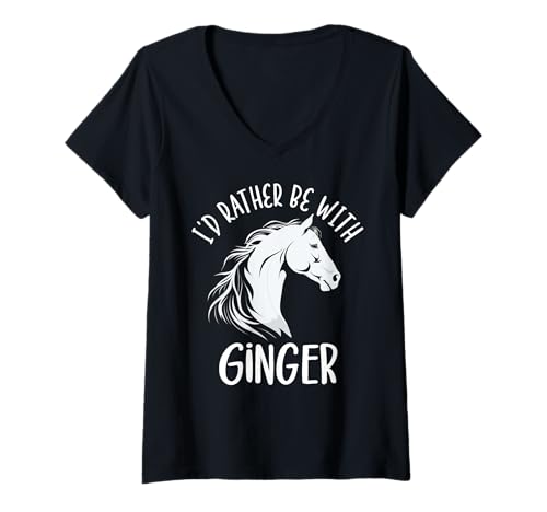 Damen Personalized Horse Name I'd Rather Be with Ginger Horse T-Shirt mit V-Ausschnitt Damen Personalized Horse Name I'd Rather Be with Ginger Horse T-Shirt mit V-Ausschnitt von Ginger Name Gift Groovy Outfits For Women
